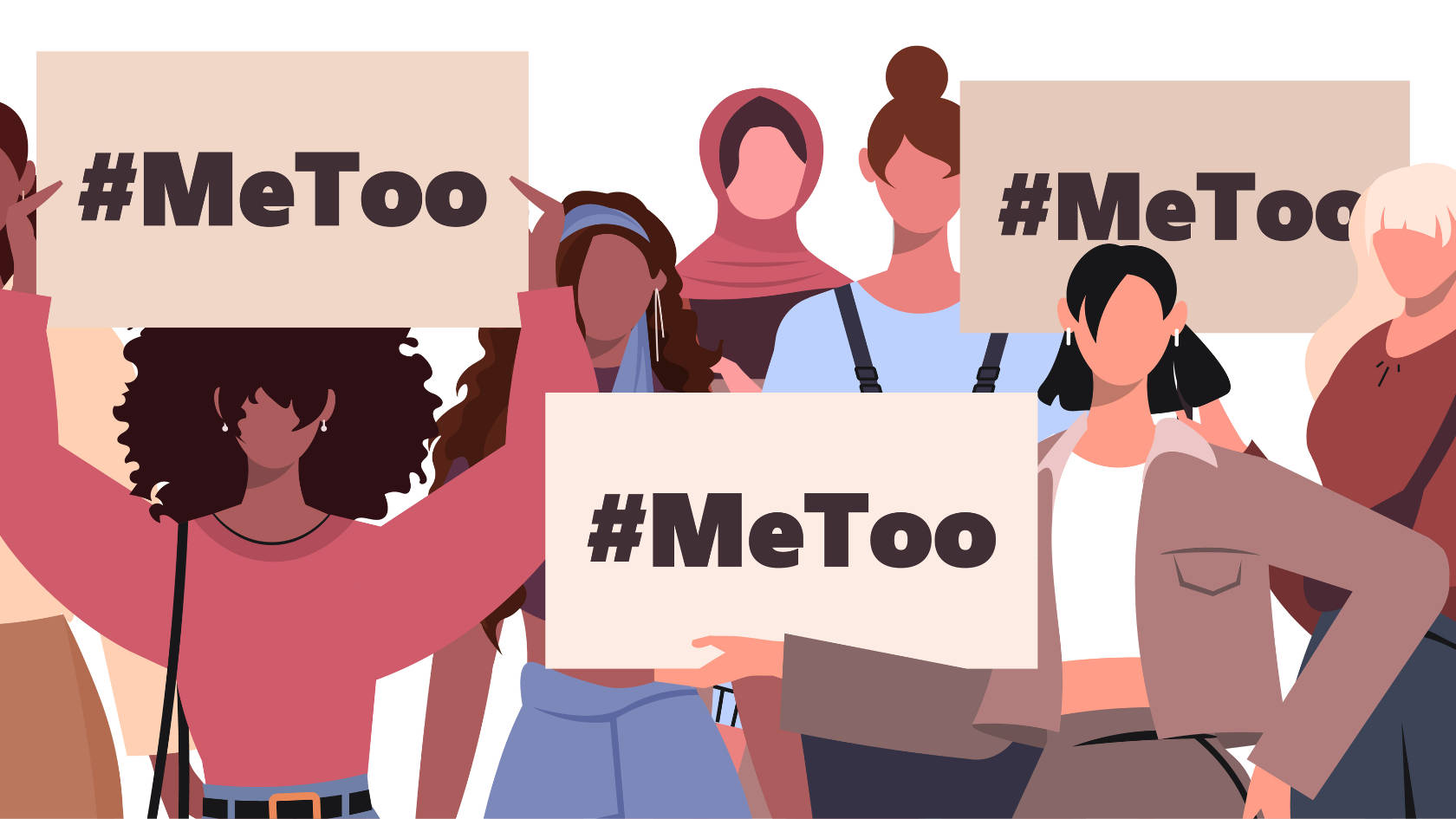 Demonstrierende Frauen, die #MeToo-Schilder hochhalten