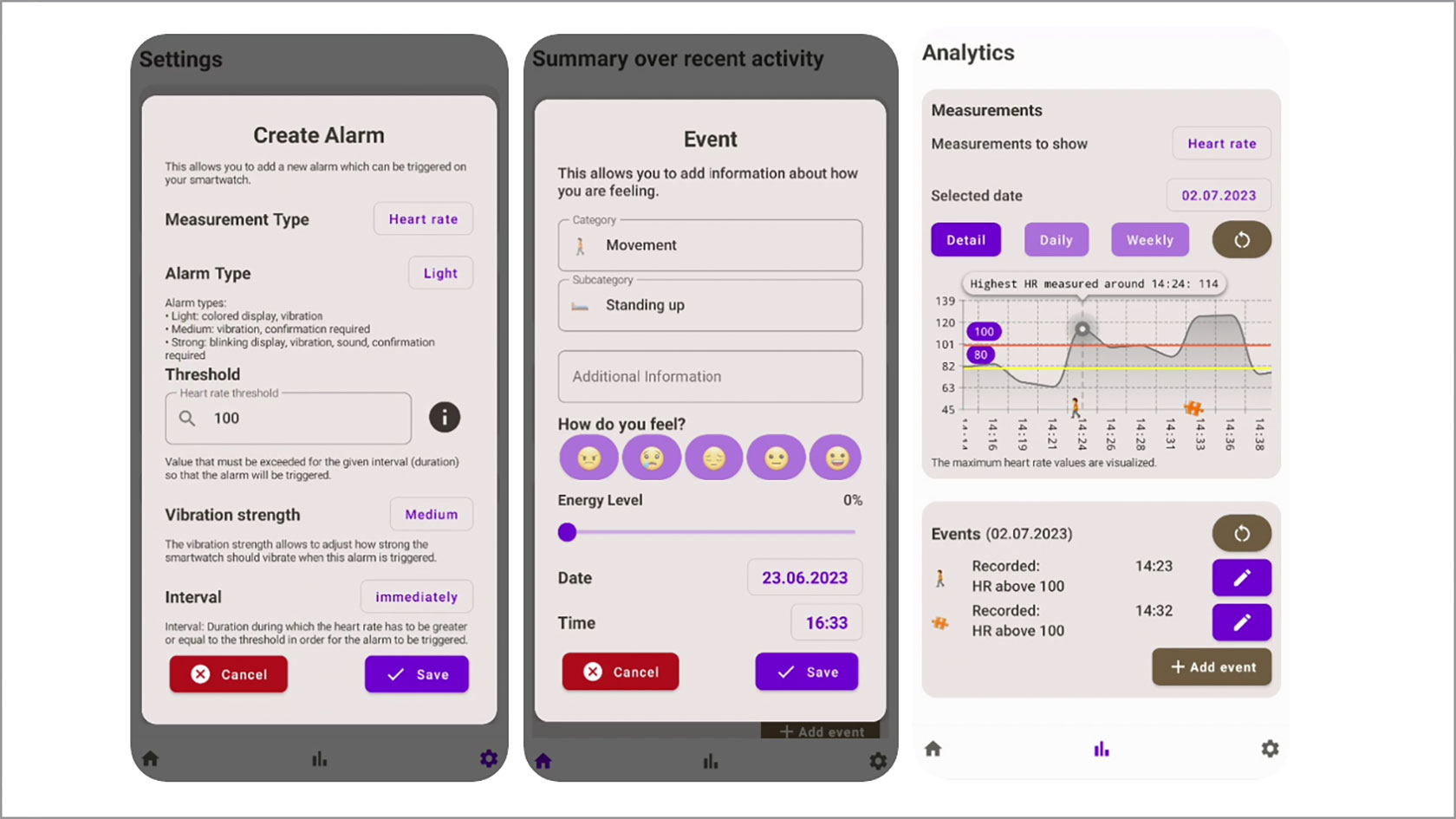 Screenshots des Smartphones